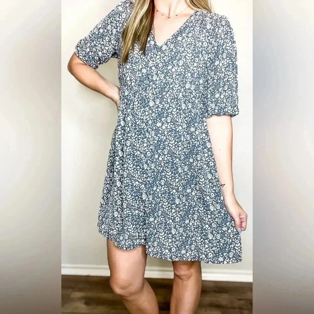 Louise Lane Boutique Women’s Blue Midi Babydoll Floral Dress